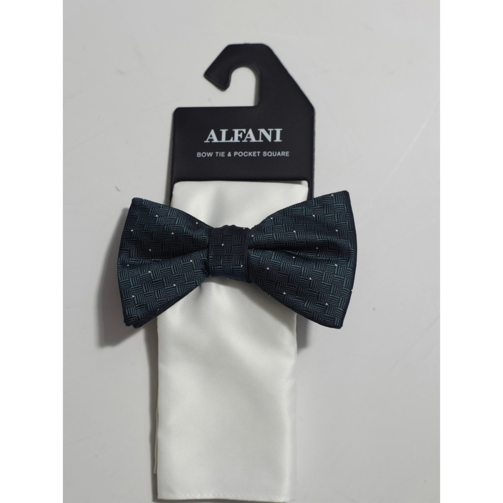 Alfani Bow Tie and‎ Pocket Square Set Mens Forest Green Textured NWT - Picture 2 of 5